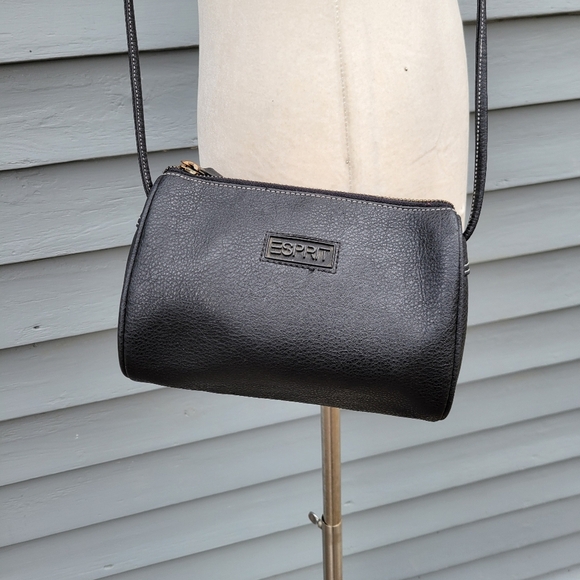 Vintage 90s y2k Esprit Black Vegan Leather Small Mini Oval Barrel Crossbody Bag - Picture 3 of 8